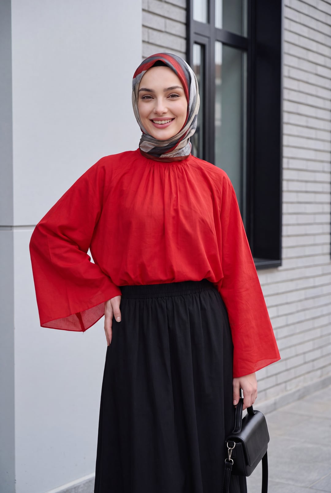 Red High Neck Spanish Sleeve Lined Voile Tunic - Podyumplus - by Peralane - photo 6
