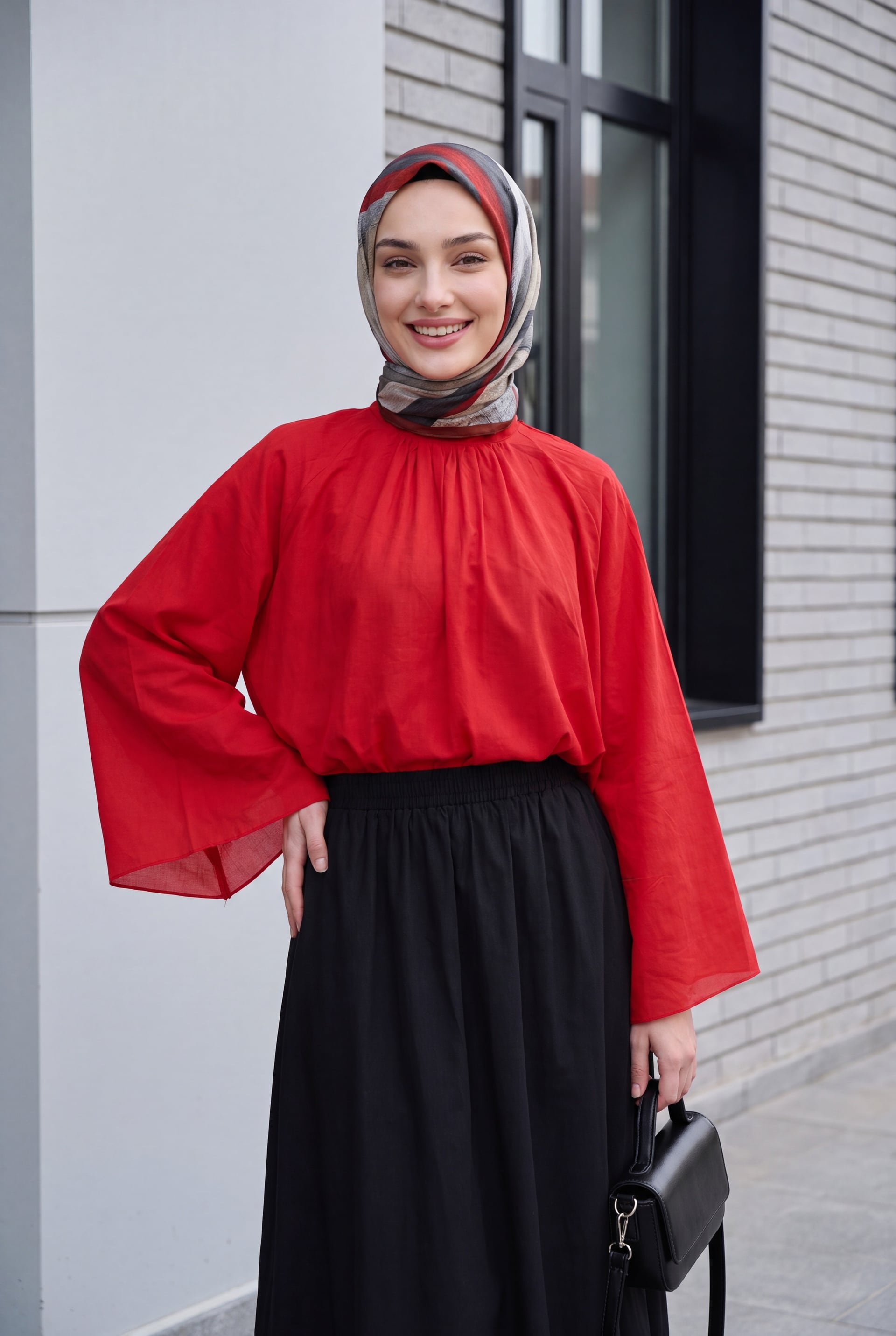 Red High Neck Spanish Sleeve Lined Voile Tunic - Podyumplus - by Peralane - photo 6
