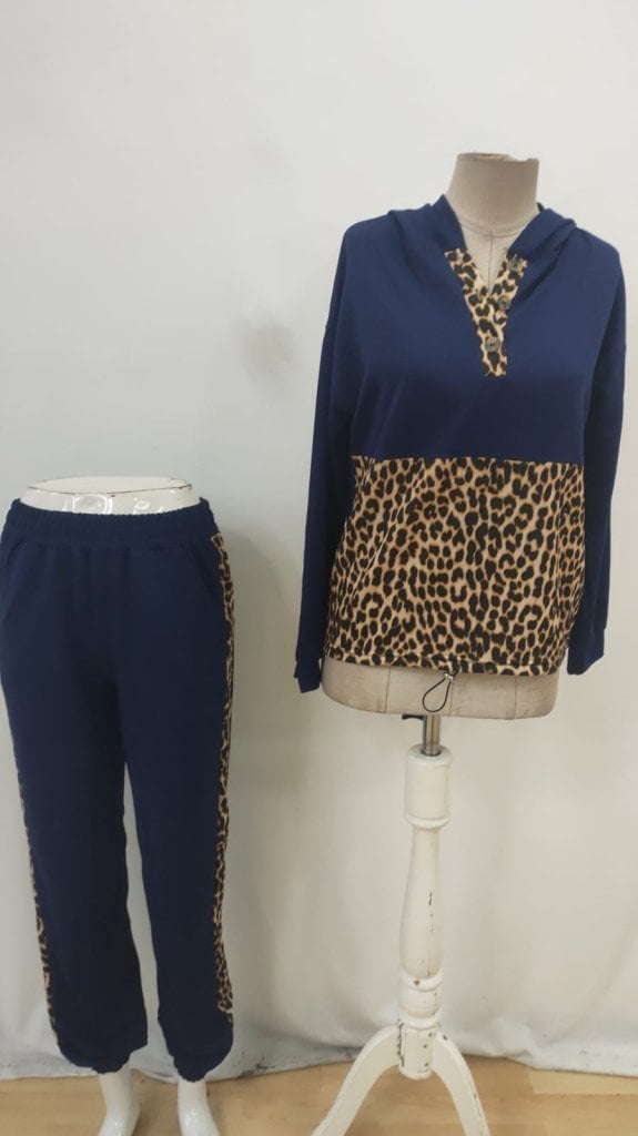 Women's Navy Blue Hooded Leopard Print Tracksuit Set - Janes - by Peralane - photo 4