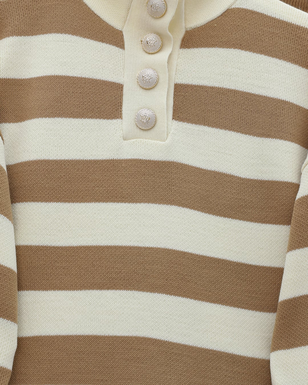 Half-Collar Buttoned Thick Striped Knit Set in Mink - Podyumplus - by Peralane - photo 3