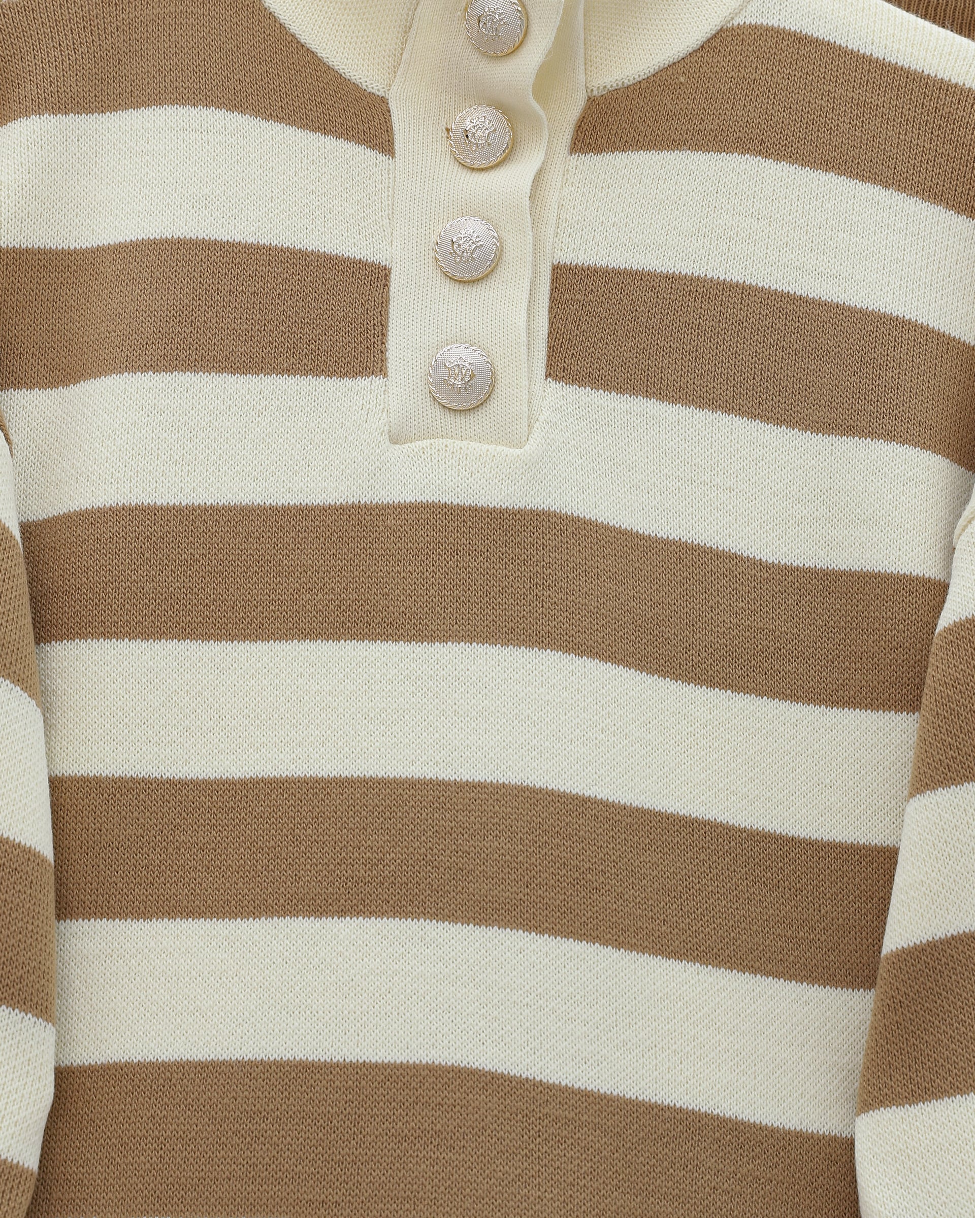 Half-Collar Buttoned Thick Striped Knit Set in Mink - Podyumplus - by Peralane - photo 3