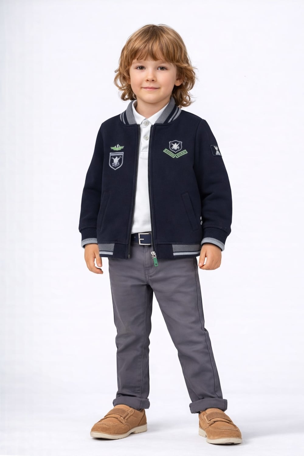 Navy Blue Boy's Suit Jacket with Striped Trim - Has Bereket - by Peralane