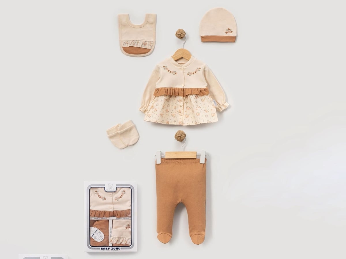 Floral Embroidered 5-Piece Newborn Girl Hospital Exit Bodysuit Set - Baby Zuhu - by Peralane