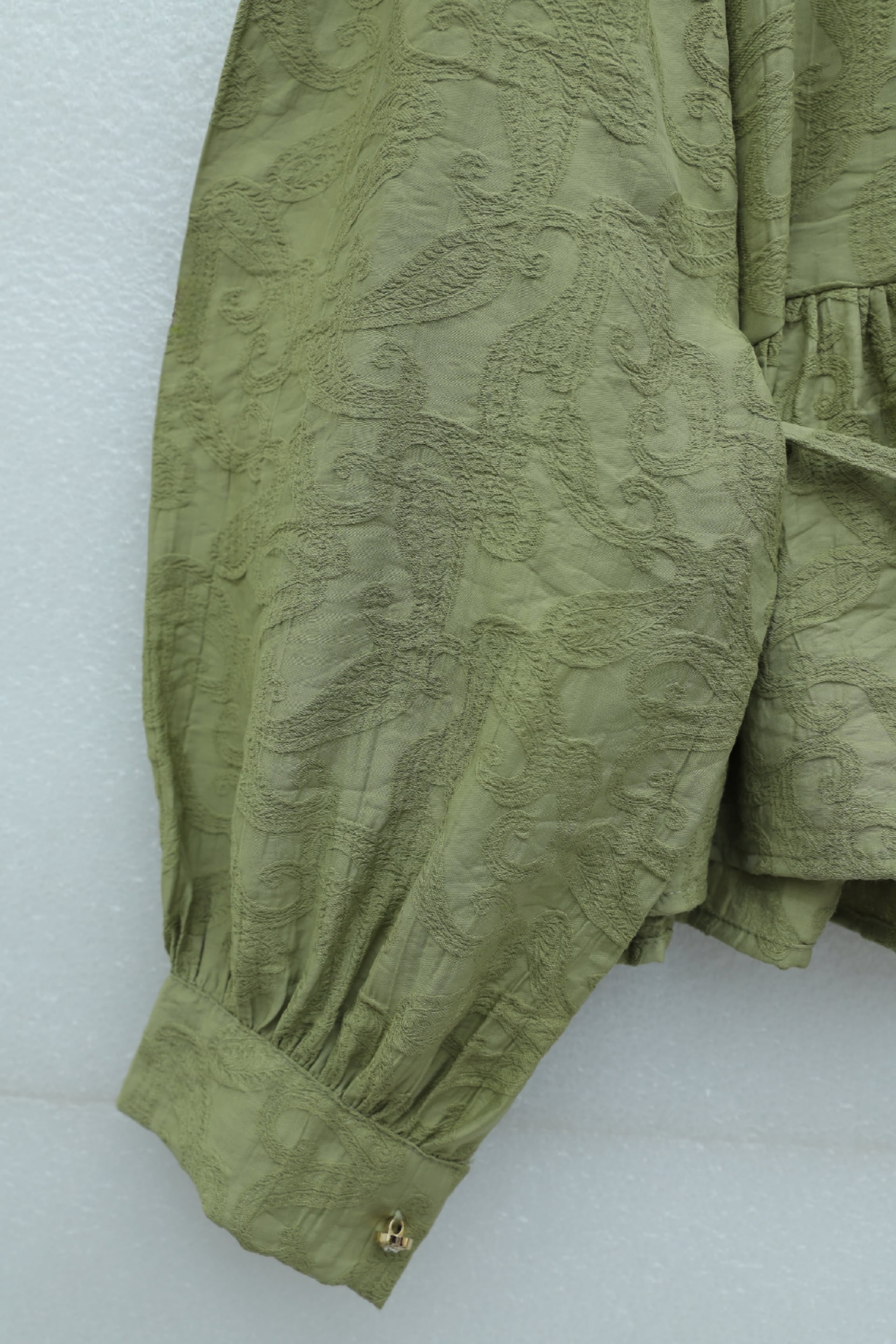 Olive Green Jacquart Co-ord Set with Embellished Buttons and Tie Waist - Podyumplus - by Peralane - photo 4