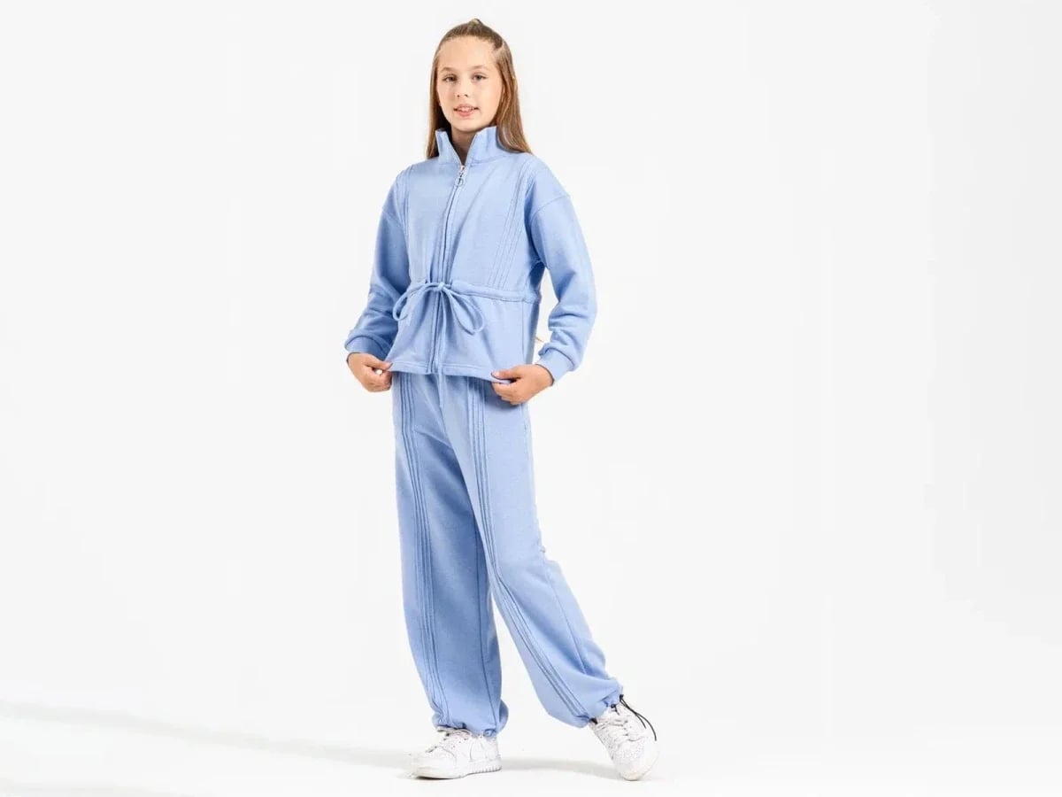 Girls' Fleece Tracksuit Set in Light Blue - ÖZ Bebe - by Peralane