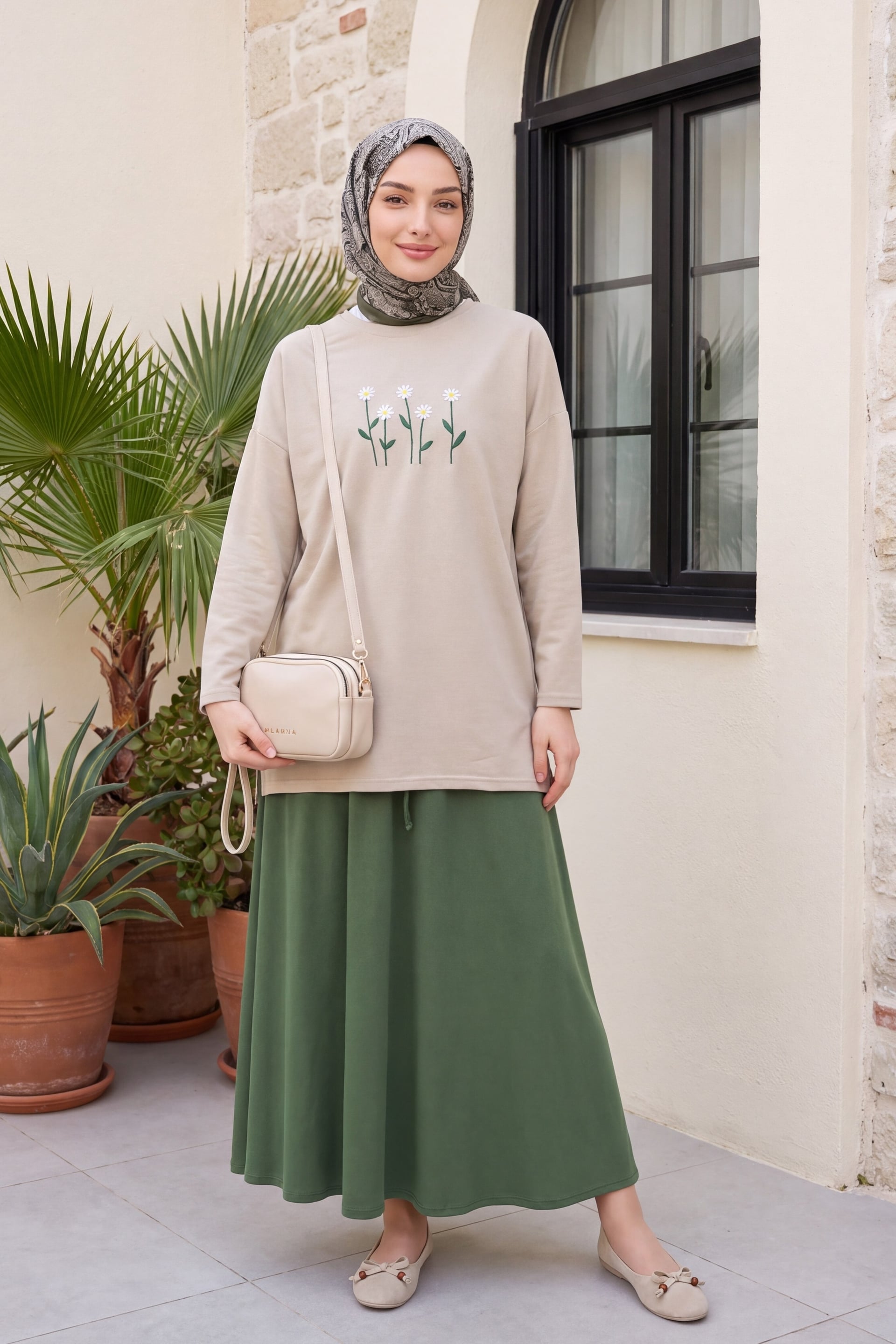 Drawstring Elastic Waistband Pocket Jersey Skirt - Olive Green - Podyumplus - by Peralane - photo 4