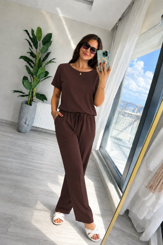 Women's Short Sleeve Bicycle Neck Viscose Two-Thread Blouse and Trousers Set - Janes - by Peralane - photo 3