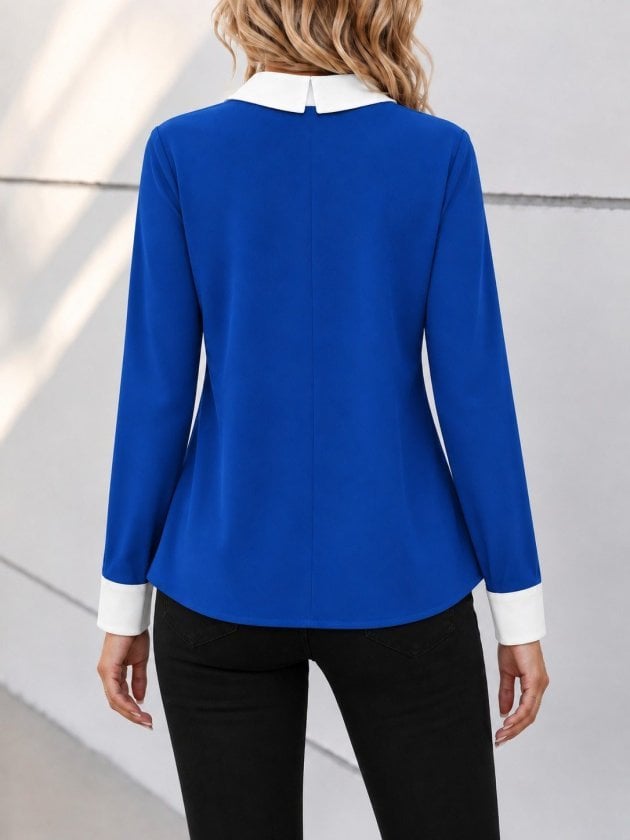 Women's Long-Sleeved Collared Crepe Blouse with Buttoned Placket - Janes - by Peralane - photo 3