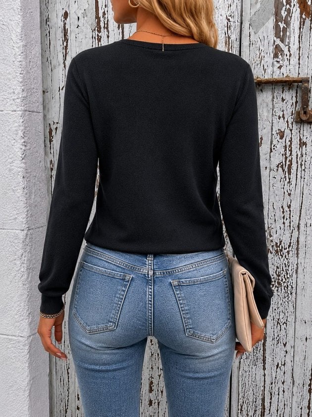 Women's Long-Sleeved V-Neck Knit Blouse - Janes - by Peralane - photo 3