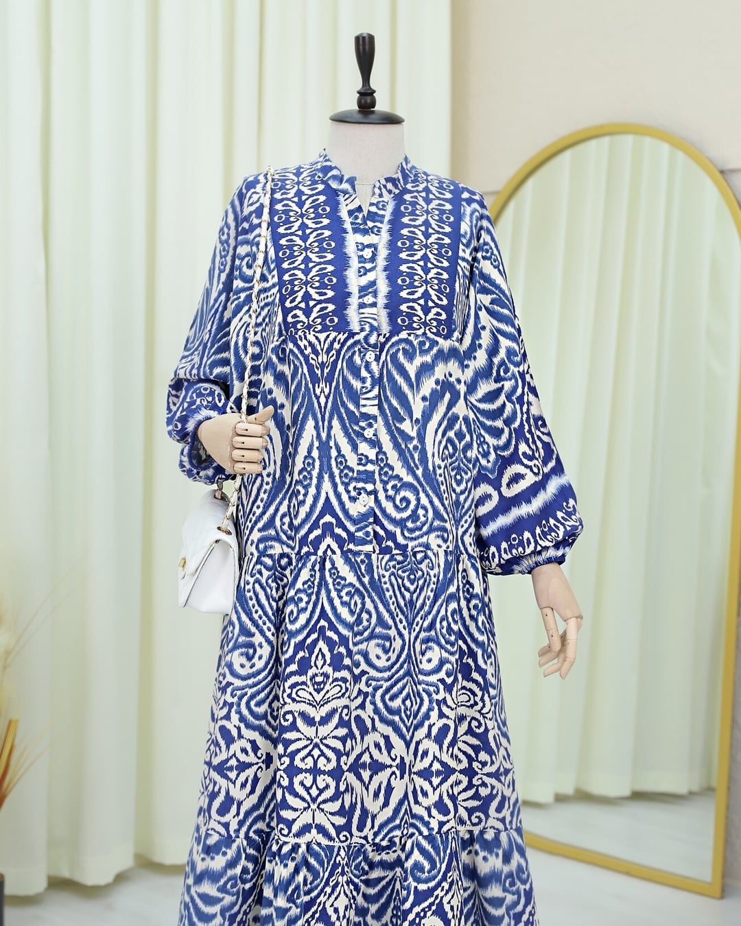 Half Button High Collar Patchwork Dress - Dark Blue - Podyumplus - by Peralane - photo 3