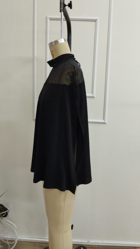 Women's Black Mock Neck Sheer Detail Wide Cut Blouse - Janes - by Peralane - photo 7