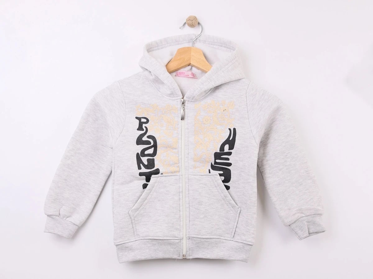 Girls' Zip-Up Hoodie with Graphic Print - Grey Marl - CMK - by Peralane