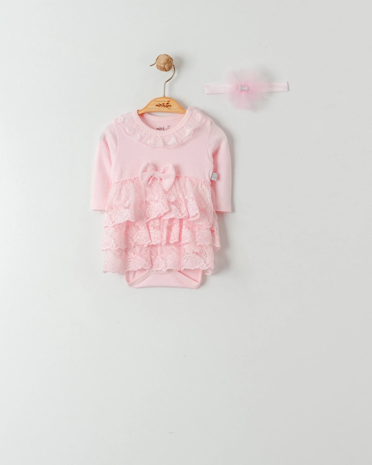 Baby Girl Pink Lace Bodysuit Set with Headband – Pack of 4 - Miniborn - by Peralane