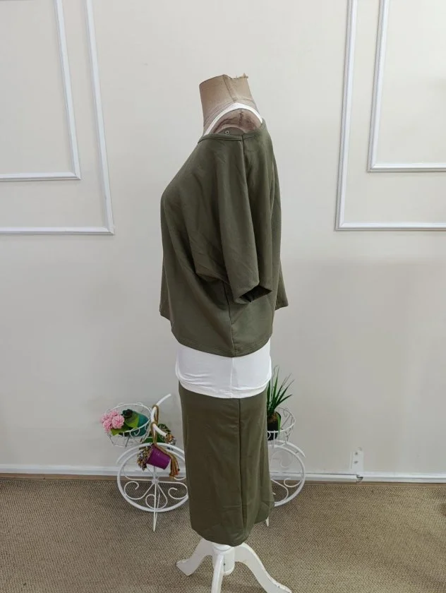 Women's Three-Piece Viscose Set with Strapless Top, Off-Shoulder Top and Skirt in Khaki - Janes - by Peralane - photo 6