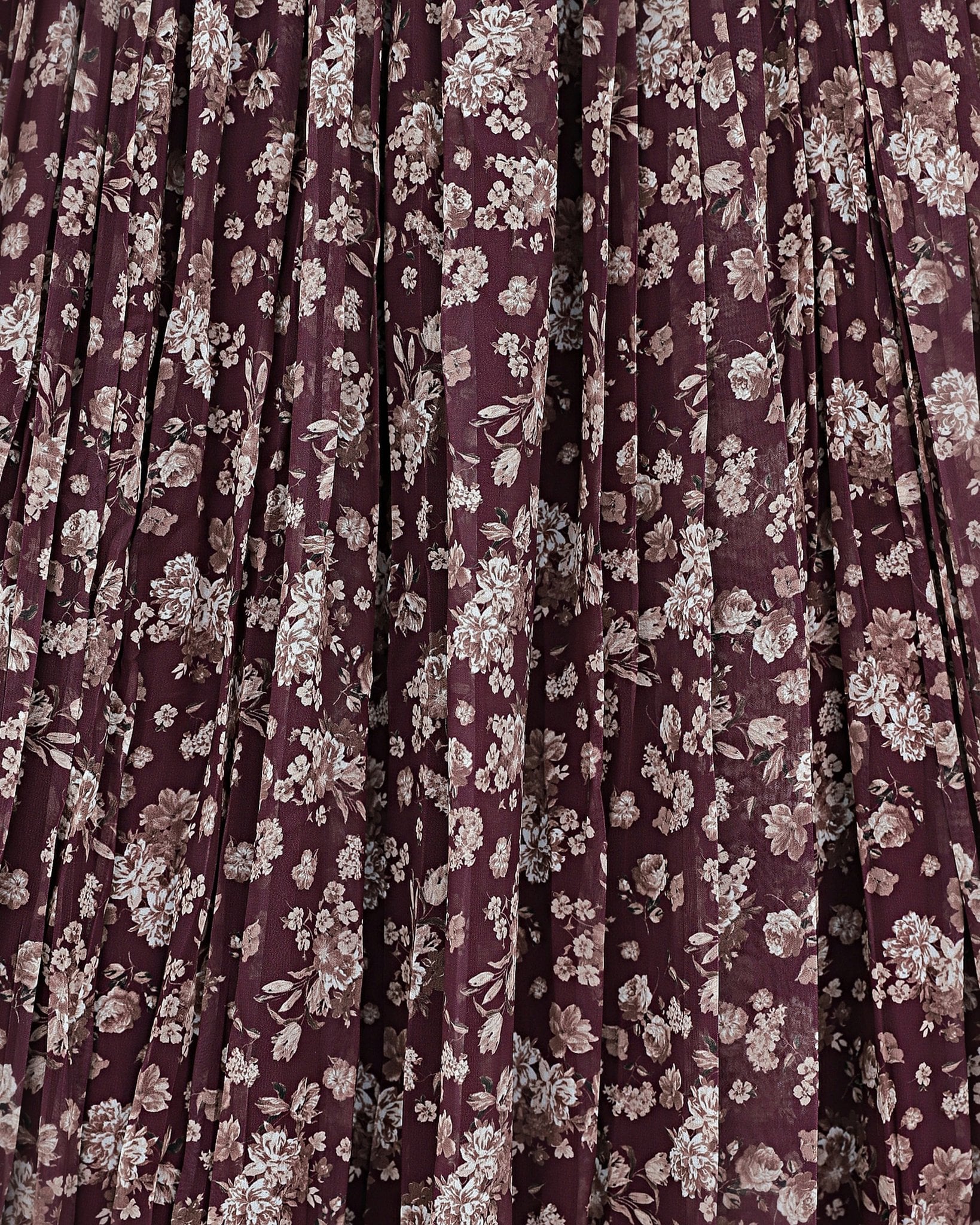 Floral Print Lined Chiffon Skirt with Thick Belt - Burgundy - Podyumplus - by Peralane - photo 6