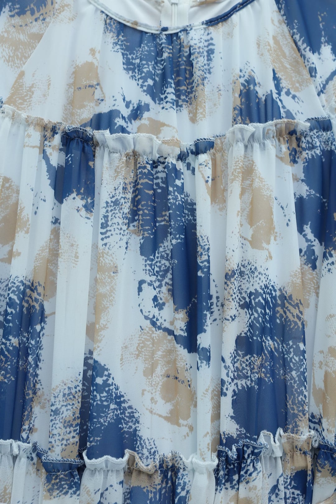 Patterned Lace-Up Lined Paneled Chiffon Dress - Indigo - Podyumplus - by Peralane - photo 8