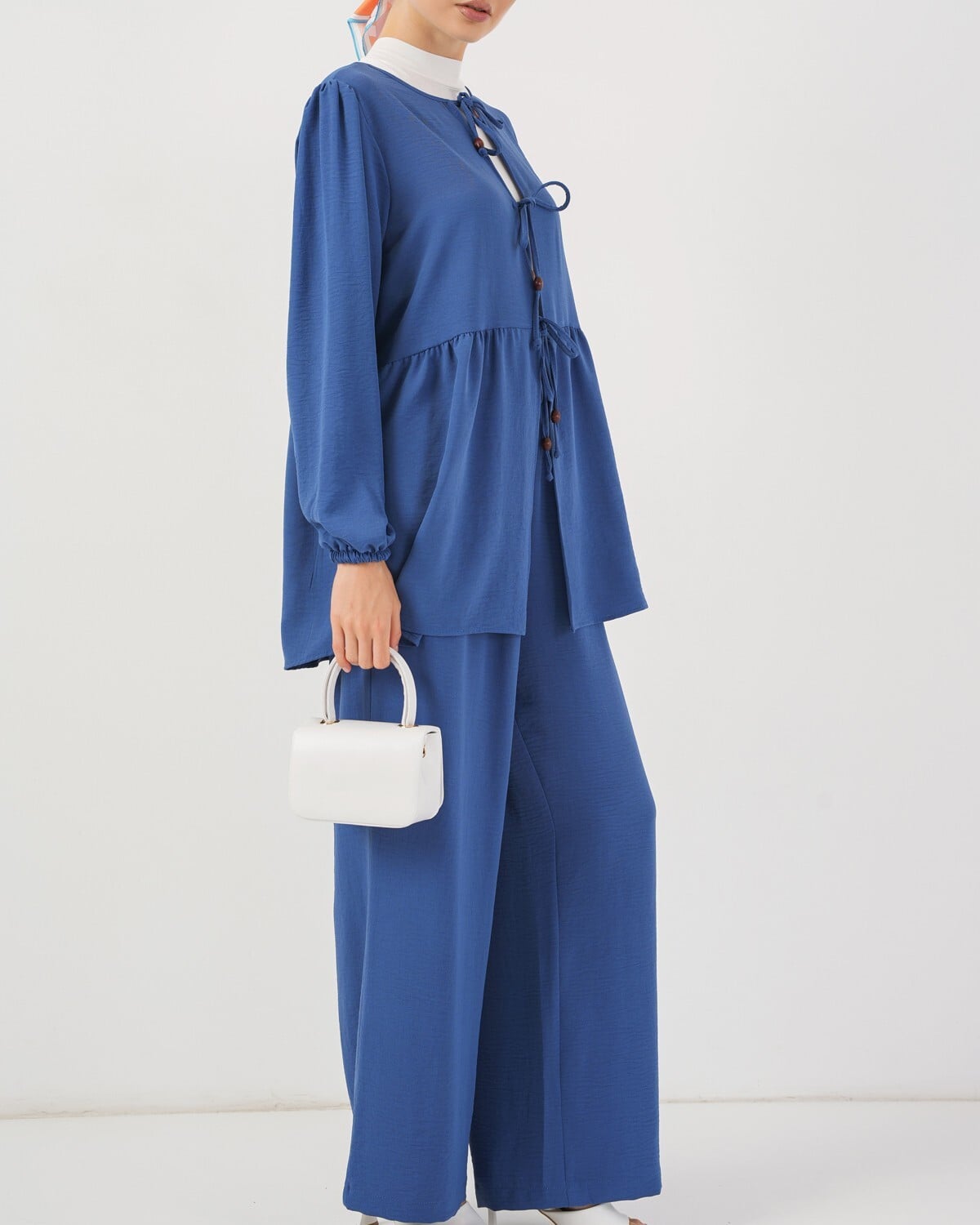 Women's Tie-Front Tunic and Wide-Leg Trousers Two-Piece Set - Indigo - Bigdart - by Peralane - photo 5