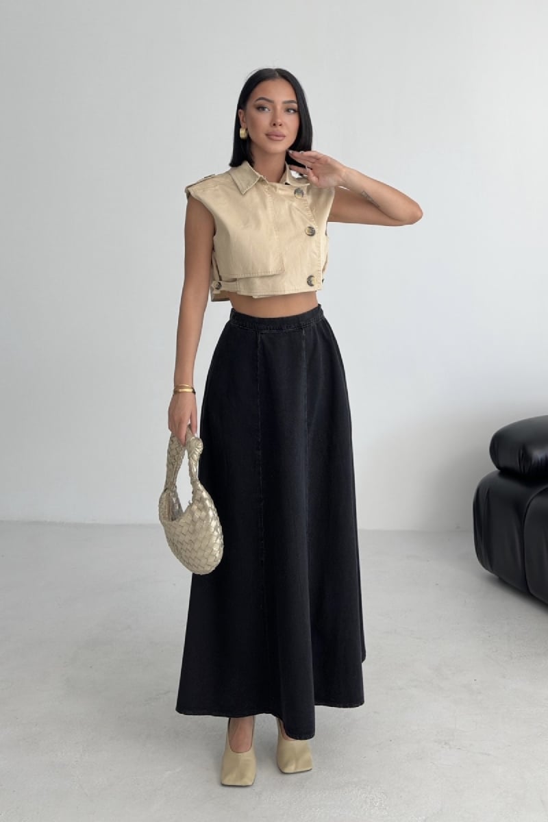Diana High-Waist Flared Maxi Skirt in Solid Anthracite - Xlove - by Peralane