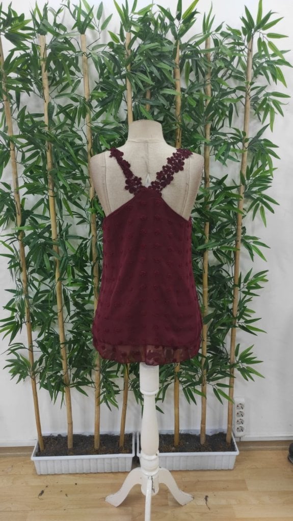 Women's Lace Strap V-Neck Cross-Back Pom Pom Blouse - Janes - by Peralane - photo 6