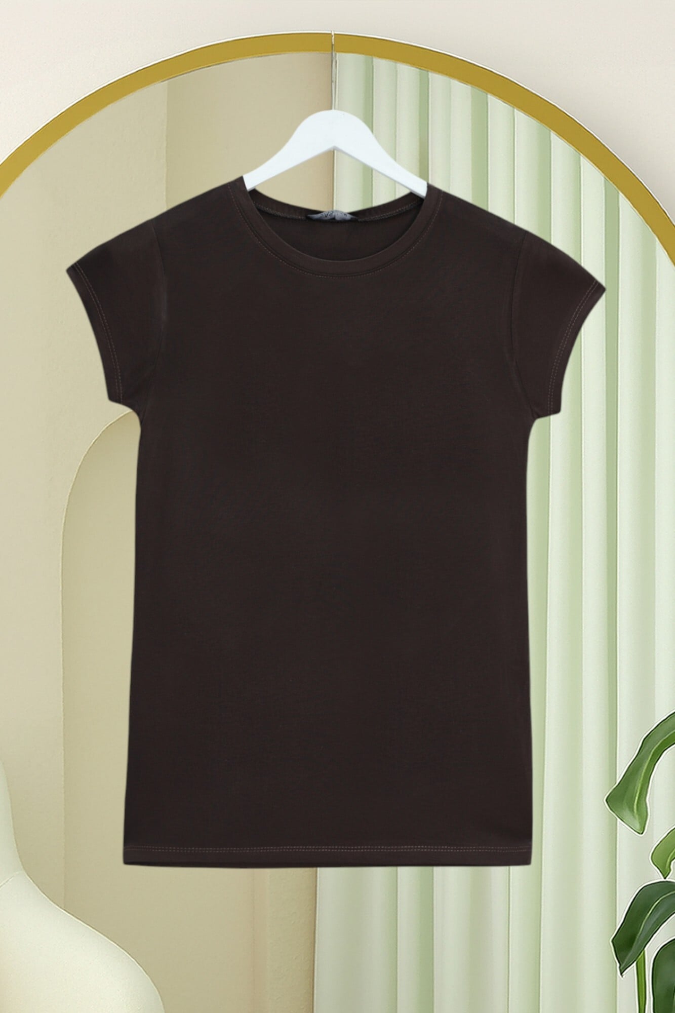 Crew Neck Short Sleeve Knit T-Shirt - Brown - Podyumplus - by Peralane - photo 3