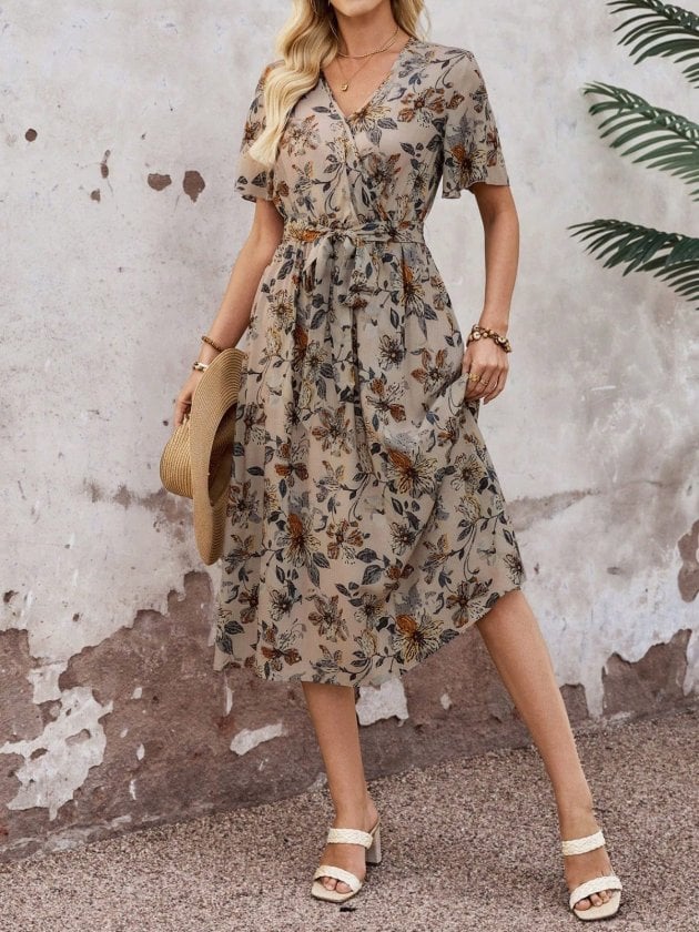 Women's Short Sleeve Wrap Midi Dress with Floral Print - Janes - by Peralane - photo 4