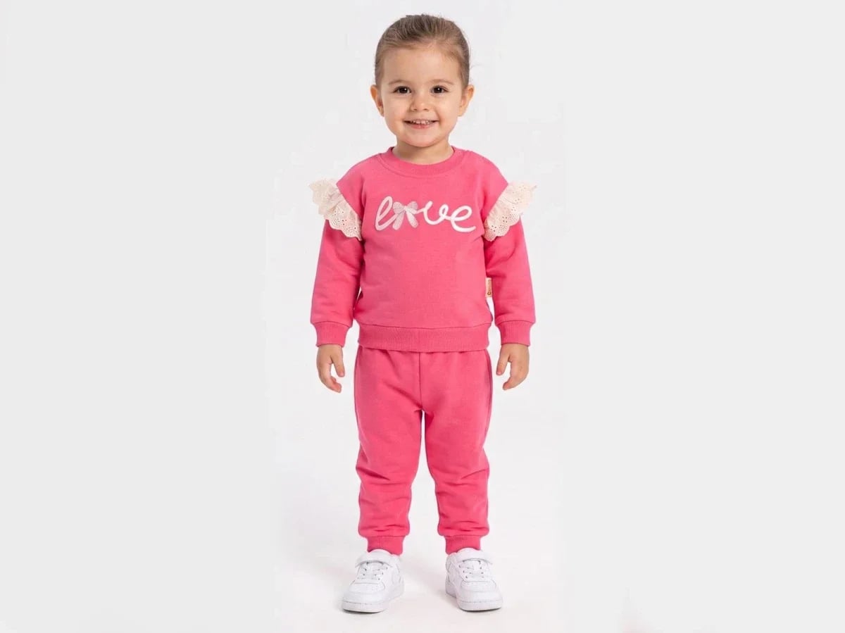 Love Embroidery Baby Girl Two-Piece Set - Fuchsia - Vovido - by Peralane