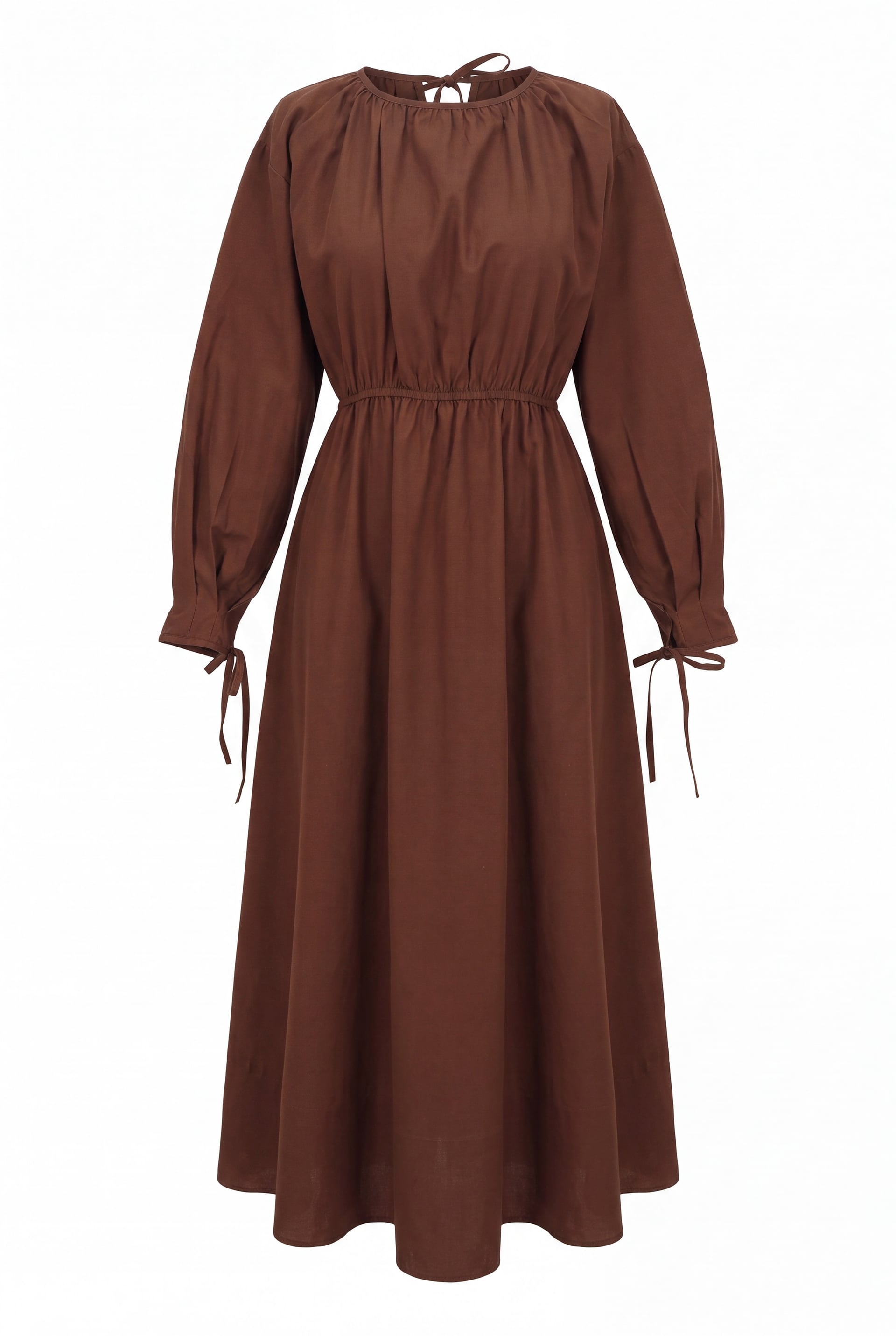 Brown Poplin Dress with Tie Detail and Elasticated Waist - Podyumplus - by Peralane - photo 5