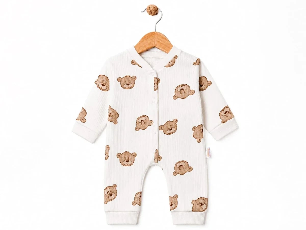 Bear Print Baby Romper - Brown - Supermini - by Peralane