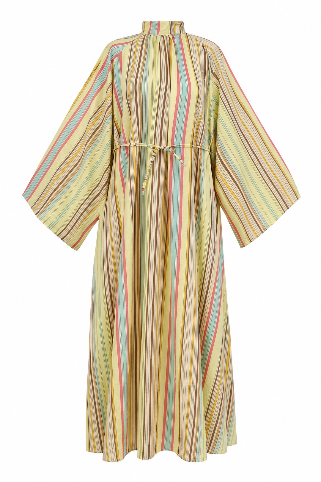 Yellow Striped High Neck Belted Poliviscose Dress - Podyumplus - by Peralane - photo 4