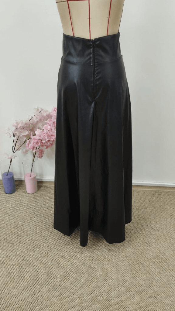 Women's High Waist Long Side Slit Faux Leather Skirt - Janes - by Peralane - photo 5