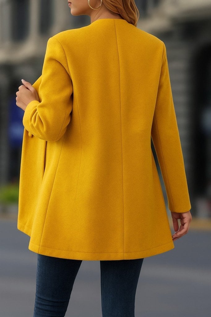 Women's Mustard Yellow Notch Lapel Button-Up Short Coat - Janes - by Peralane - photo 3