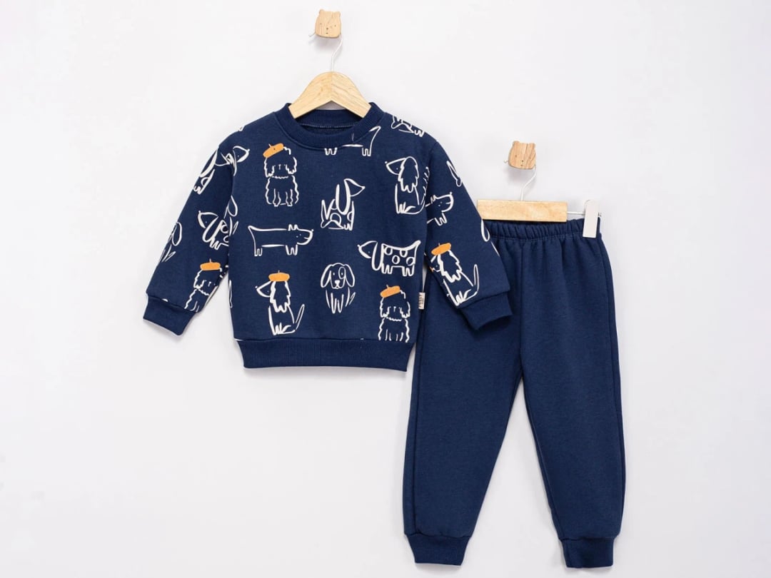 Navy Boys' Dog Print Sweatshirt and Trousers Set - Feely Kids - by Peralane