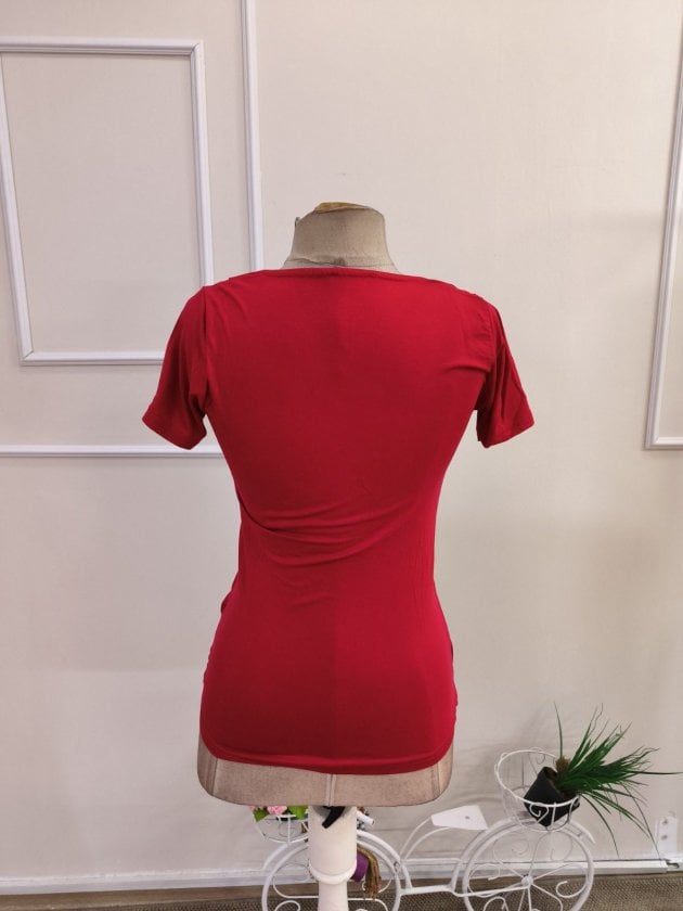 Women's Short-Sleeved Wrap V-Neck Ruched Viscose Blouse - Red - Janes - by Peralane - photo 5