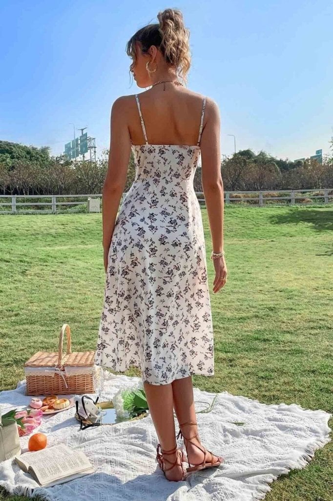 Women's Spaghetti Strap Floral Print Dress with Tie Neckline - Janes - by Peralane - photo 3
