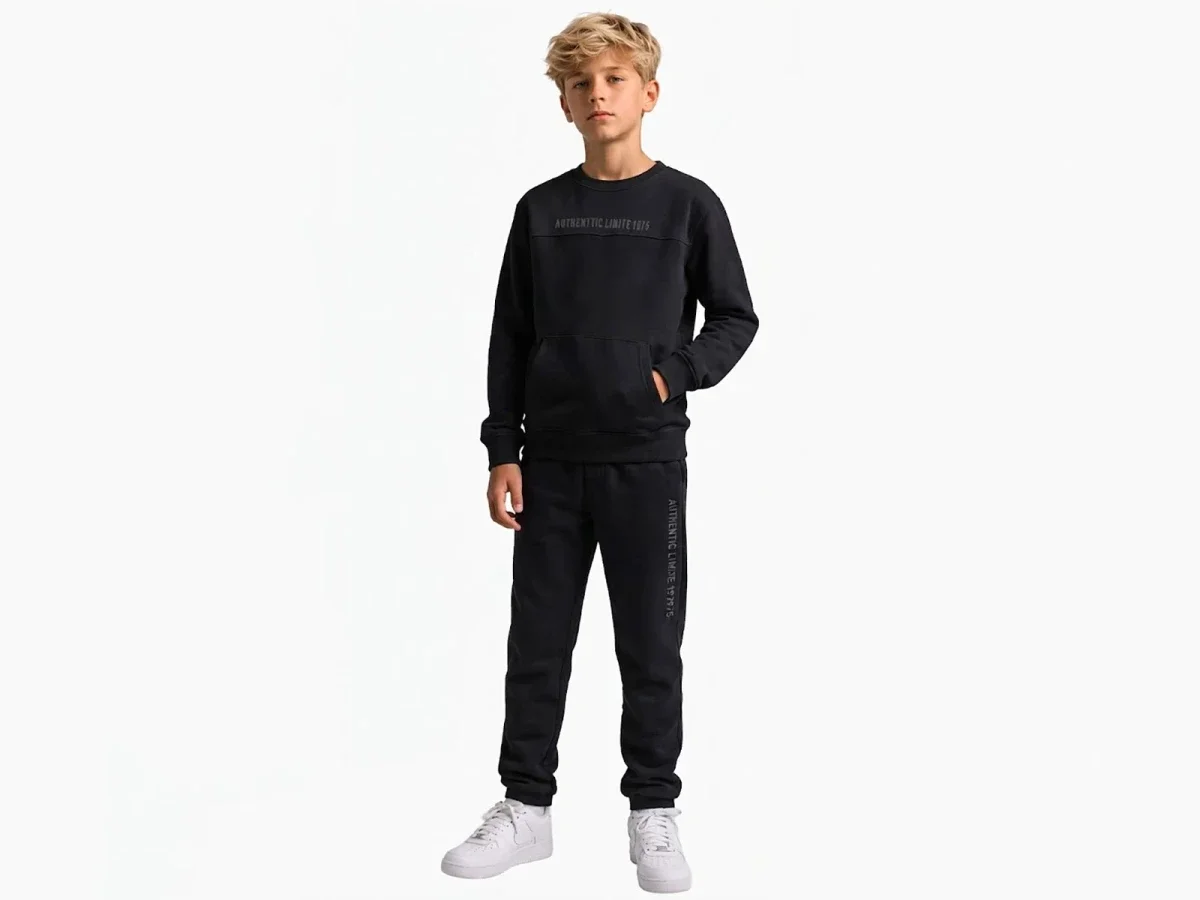 Boys' Printed Kangaroo Pocket 3-Thread Brushed Tracksuit Set - Koska - by Peralane