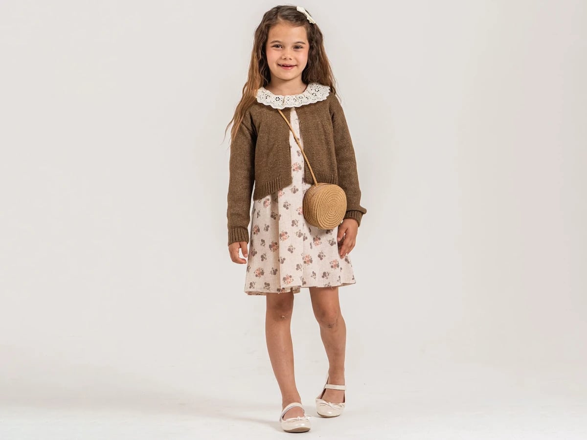 Girls' Floral Print Dress with Lace Collar Cardigan and Bag 3-Piece Set - Pampal Kids - by Peralane