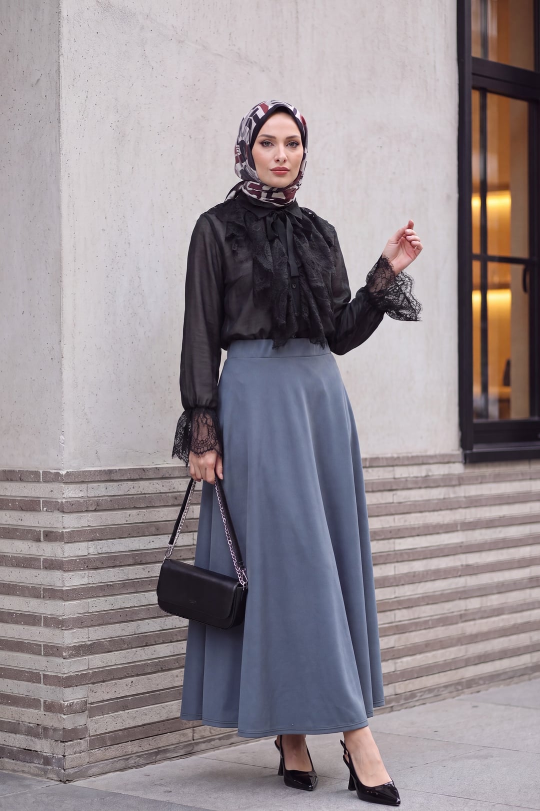 Elastic Waist Flared Crepe Skirt - Smoke - Podyumplus - by Peralane - photo 6