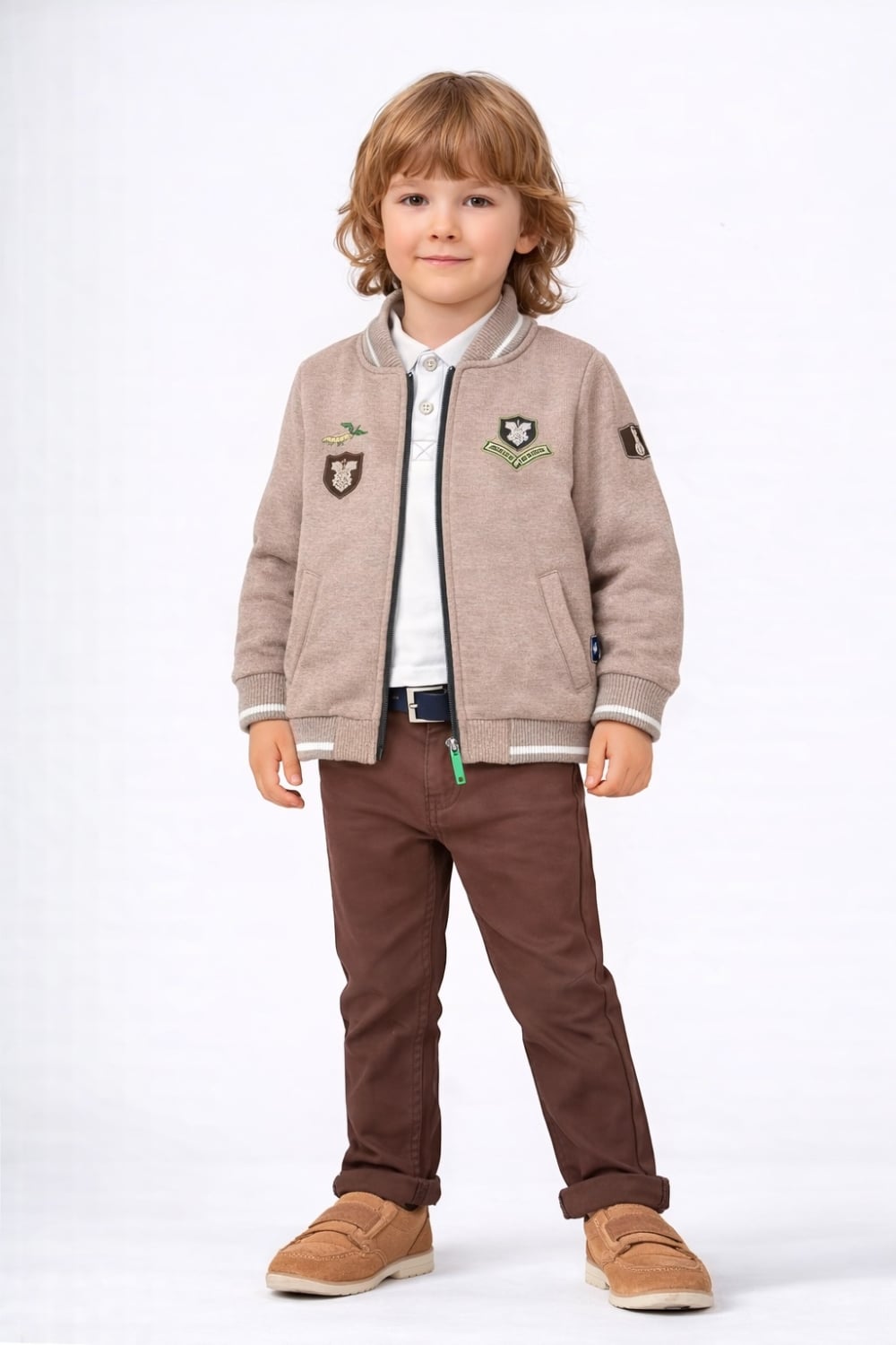 Boy's Suit - Beige Bomber Jacket Set (1-4 Years) - Has Bereket - by Peralane