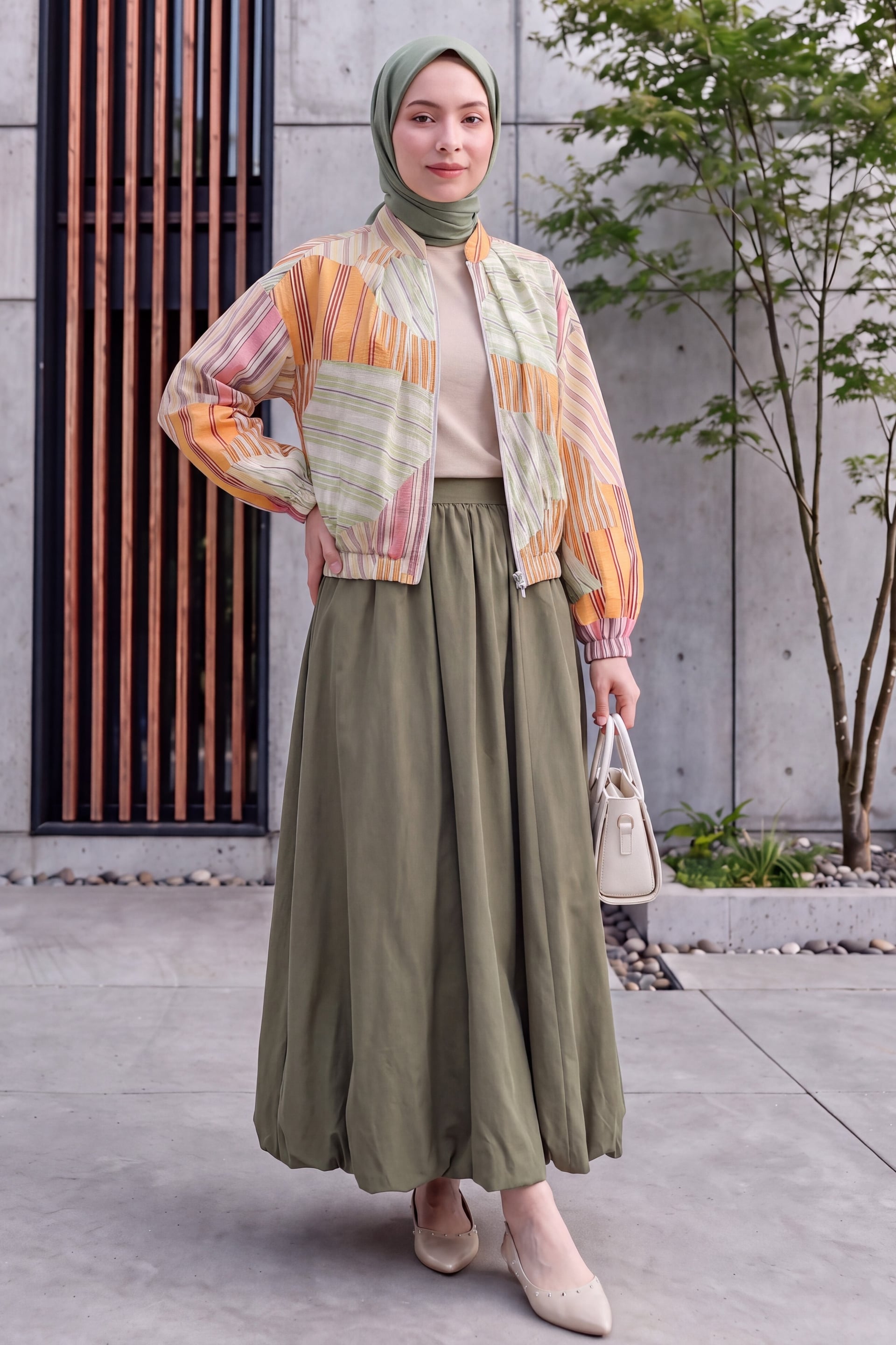 Women's Patterned Summer Jacket with Elasticated Cuffs and Waist - Light Green - Podyumplus - by Peralane - photo 4