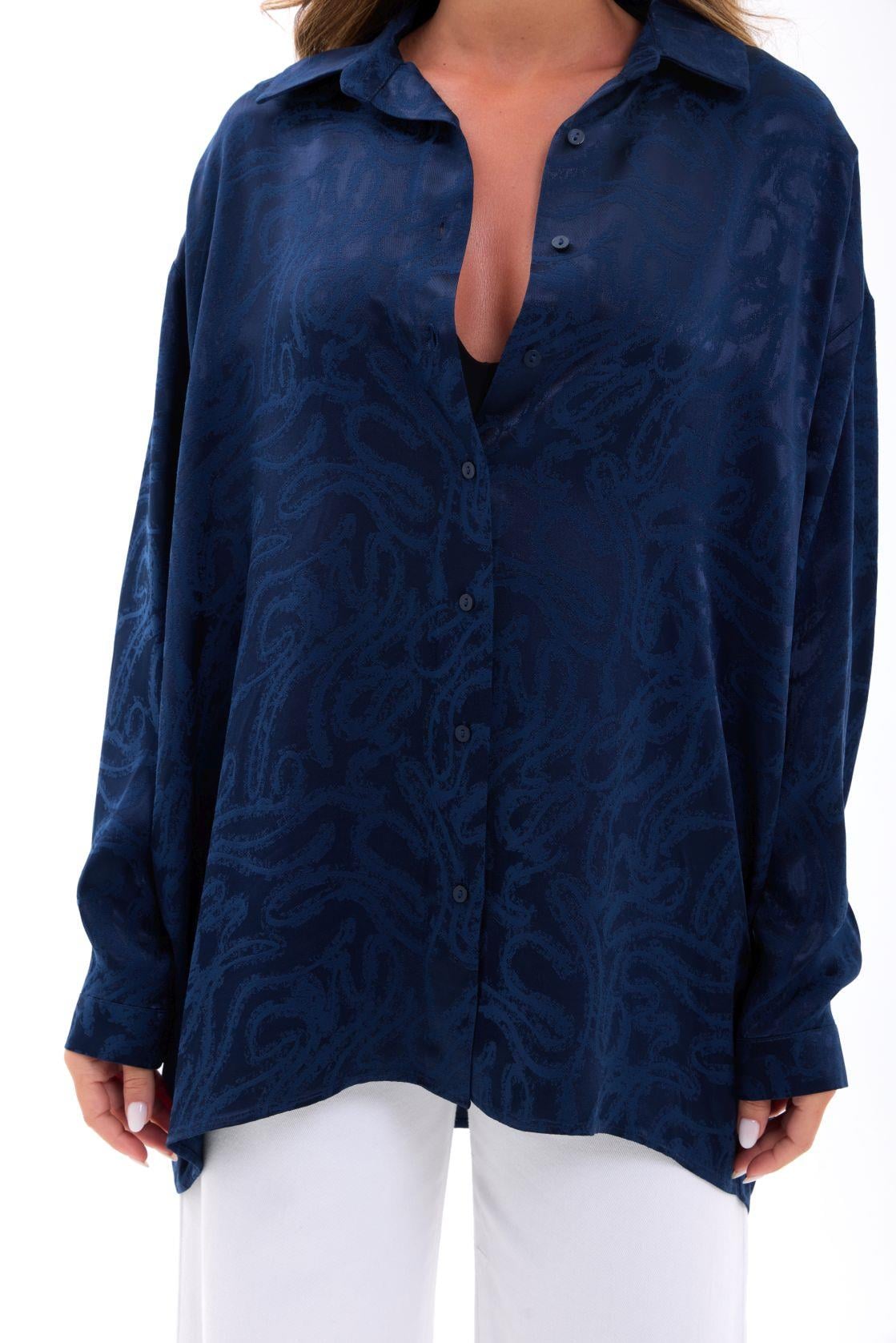 Women's Long-Sleeve Navy Paisley Silk-Touch Blouse - Fame - by Peralane - photo 2