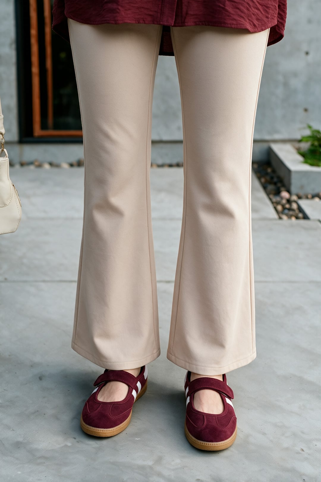 High-Waisted Flared Scuba Trousers in Beige - Podyumplus - by Peralane - photo 3