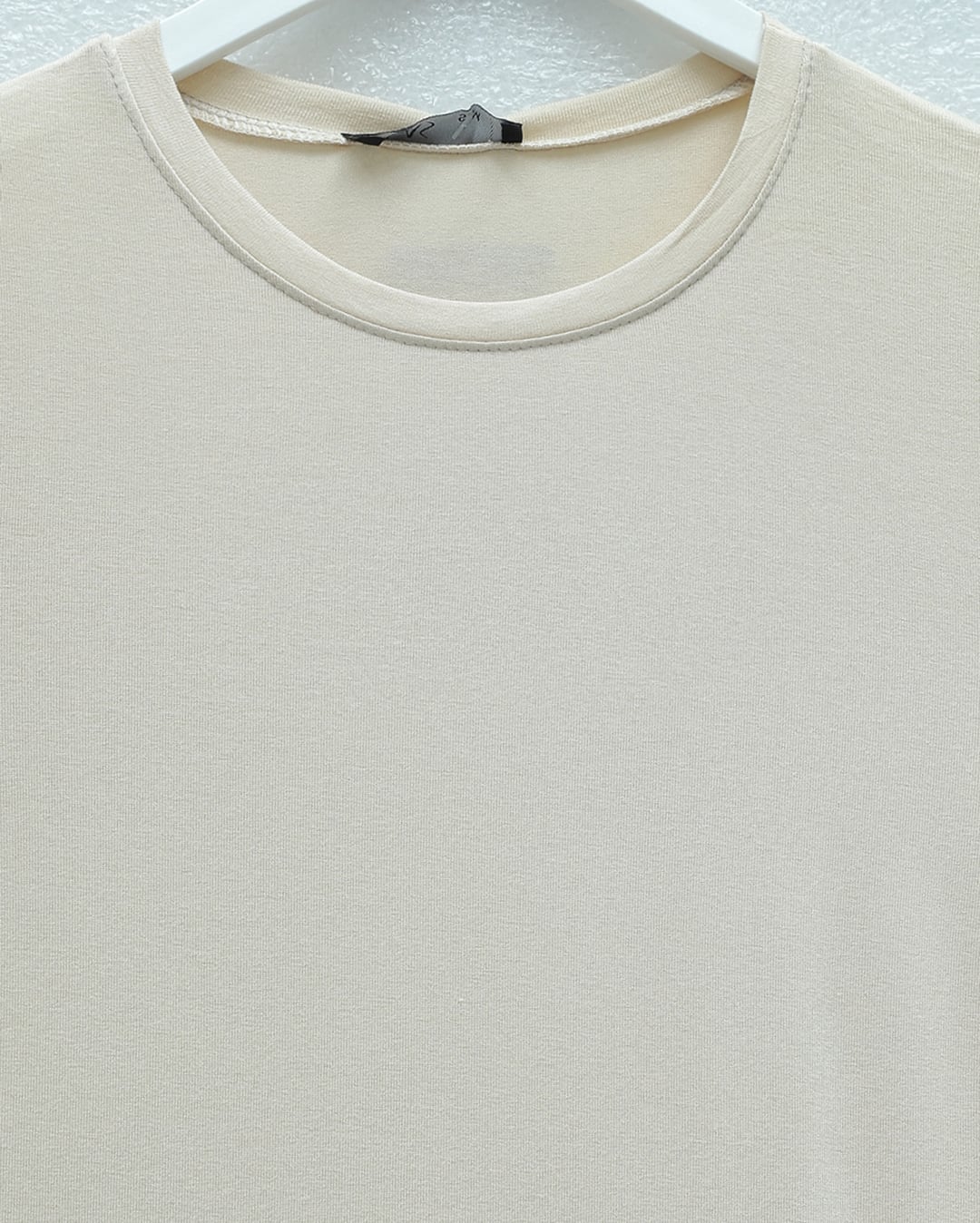 Crew Neck Short Sleeve Ribbed Knit T-Shirt - Beige - Podyumplus - by Peralane - photo 3