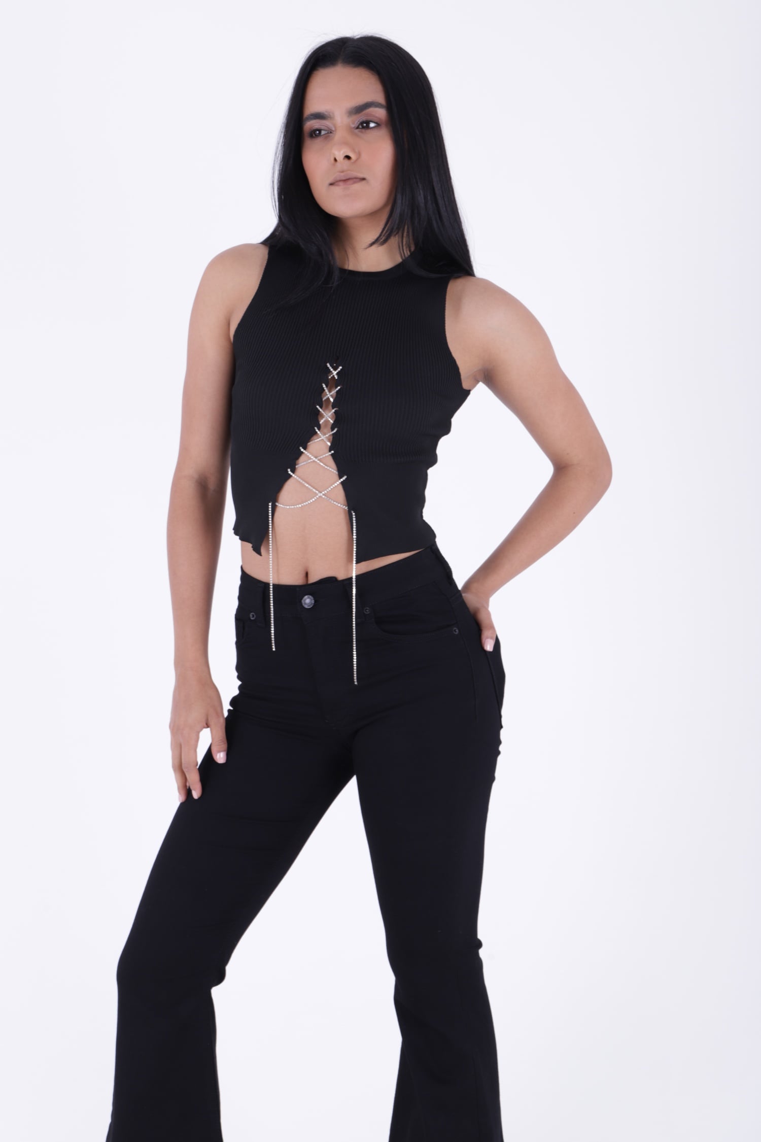 Wide Spanish Leg Denim Jeans 7067 Black - Xlove - by Peralane - photo 3