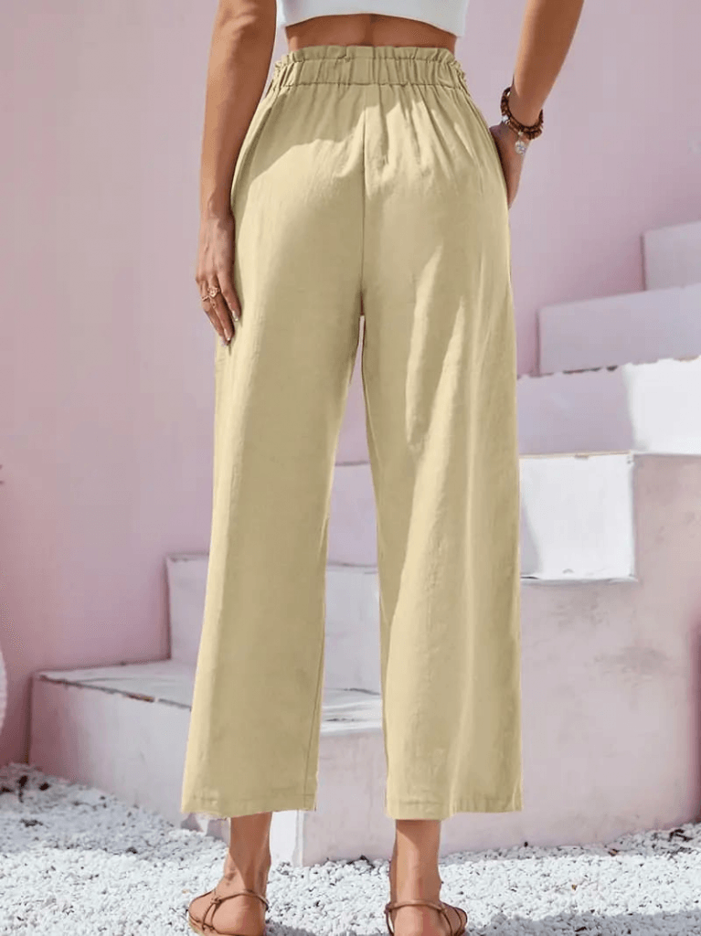 Women's Beige Wide-Leg Linen-Blend Trousers with Elasticated Waist - Janes - by Peralane - photo 3
