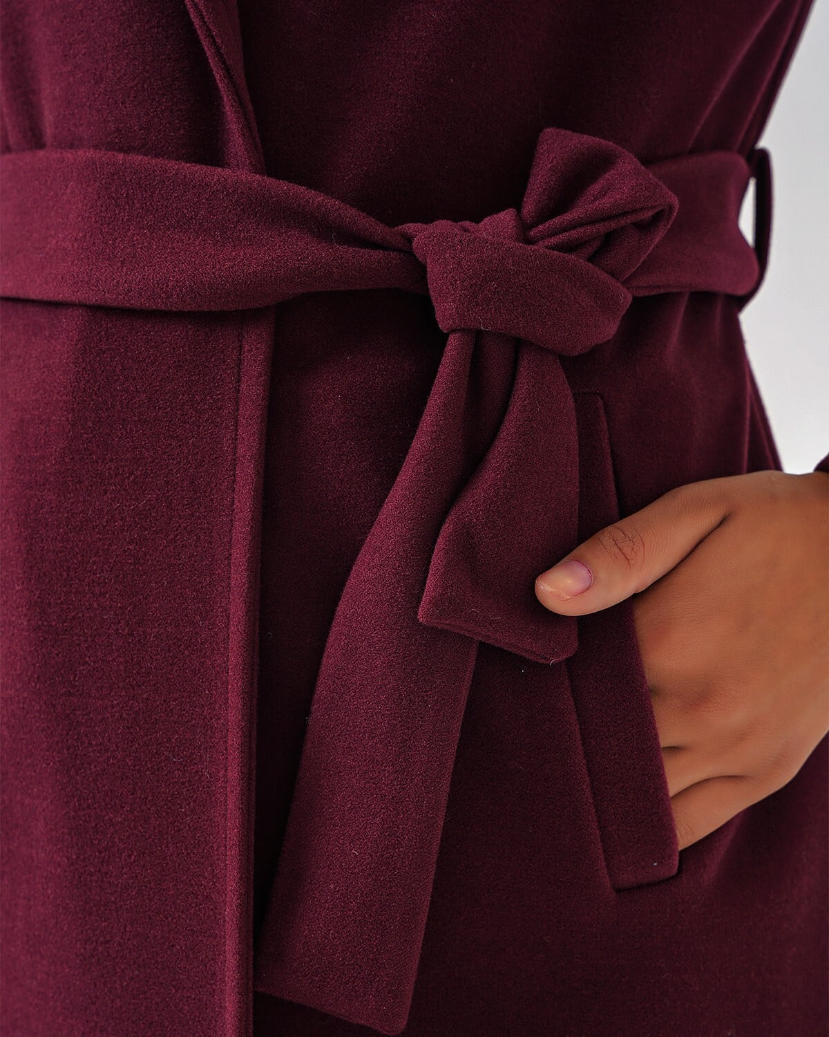 Burgundy Shawl Collar Belted Coat - Bigdart - by Peralane - photo 7