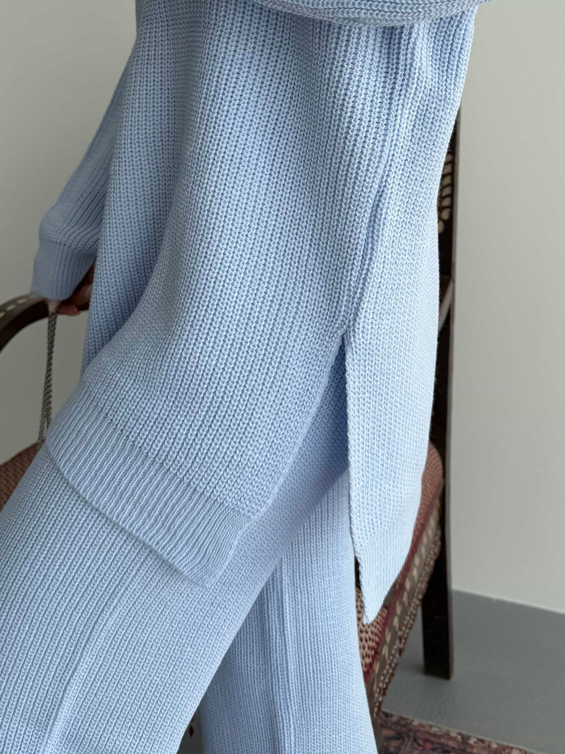 Women's Zip-Up Knit Loungewear Set with Hooded Sweatshirt and Wide-Leg Trousers - Light Blue - My Bee - by Peralane - photo 4