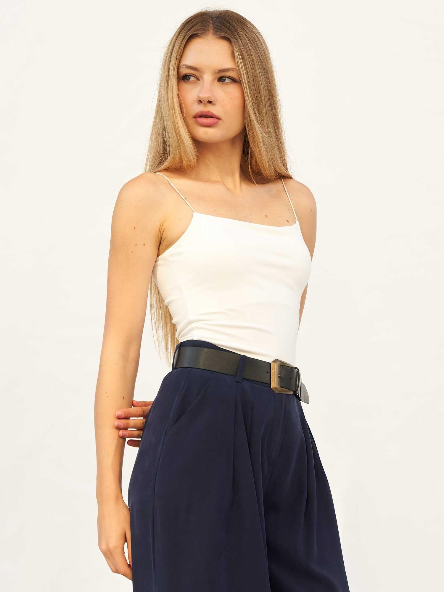 Women's Square Neck Spaghetti Strap Tank Top in Ecru - Lefon - by Peralane - photo 2