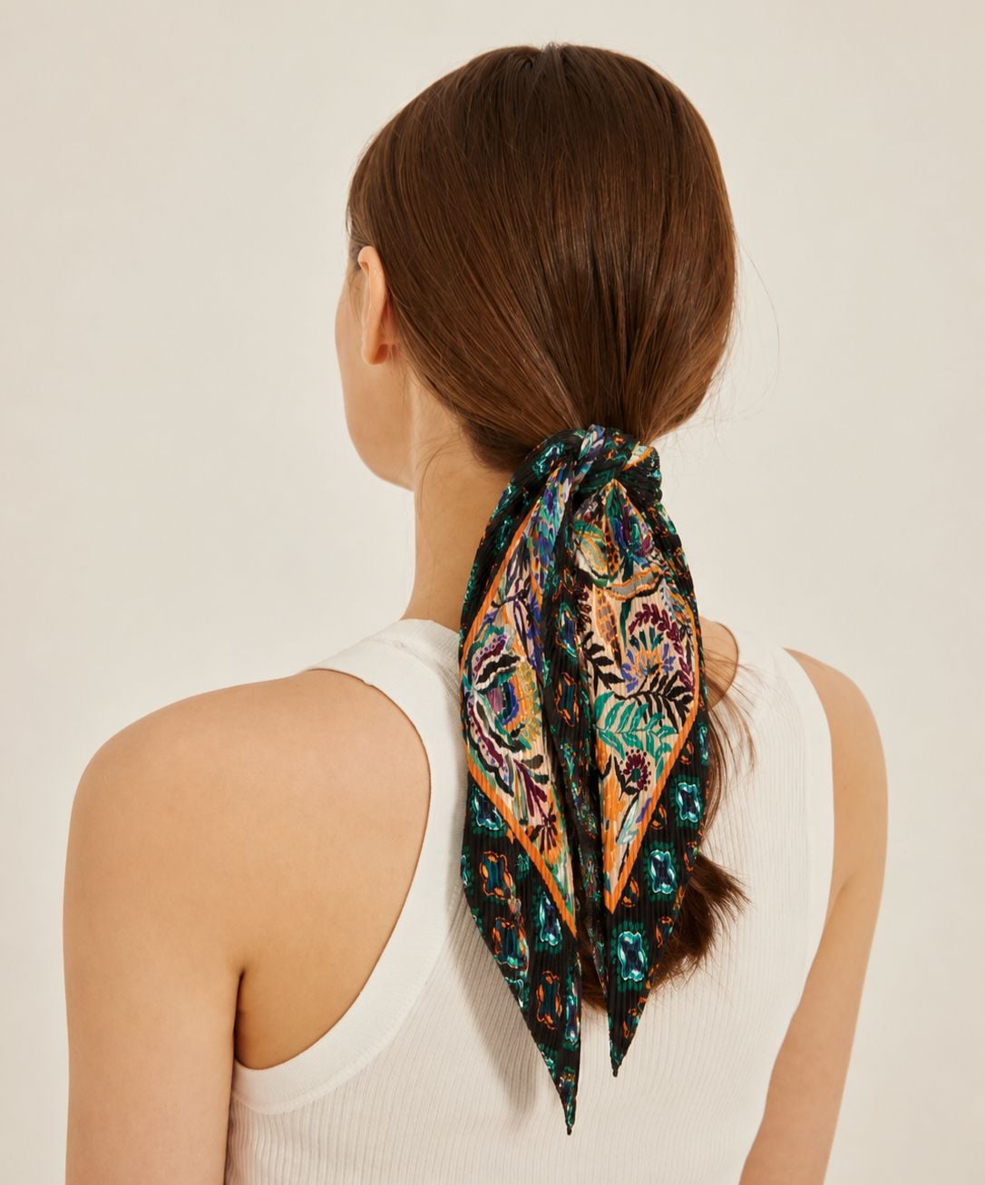 Pleated Ethnic Pattern Satin Bandana Scarf 50x50 cm - Nesvay - by Peralane
