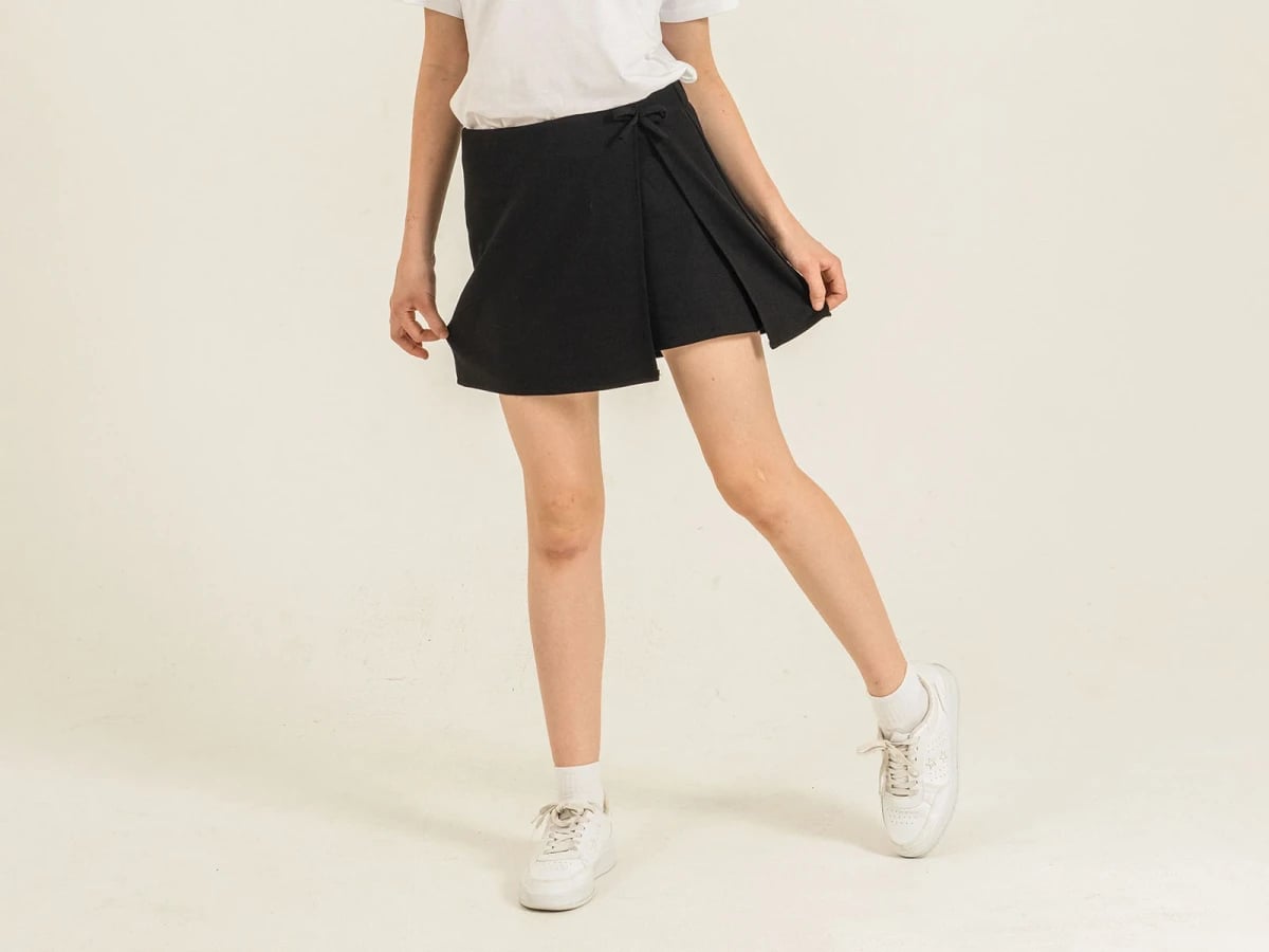 Tie Detail Girls' Skort Black - Nickel - by Peralane