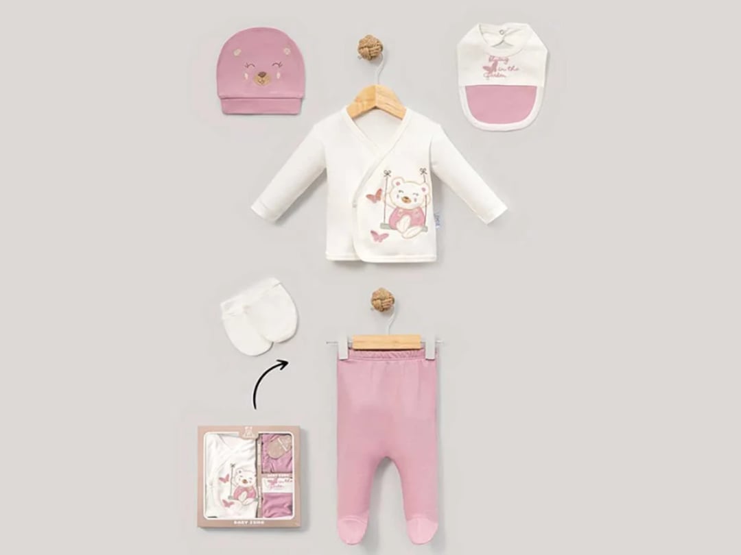 Bear Print Baby Girl 5-Piece Gift Set - Baby Zuhu - by Peralane